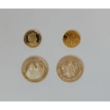 Four cased gold coins comprising; two ¼oz 14ct Golden Wedding coins, a 1/10oz .999 gold coin, 3.