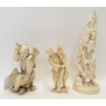 Three Japanese early 20th Century carved ivory figures to include seated man with axe and large