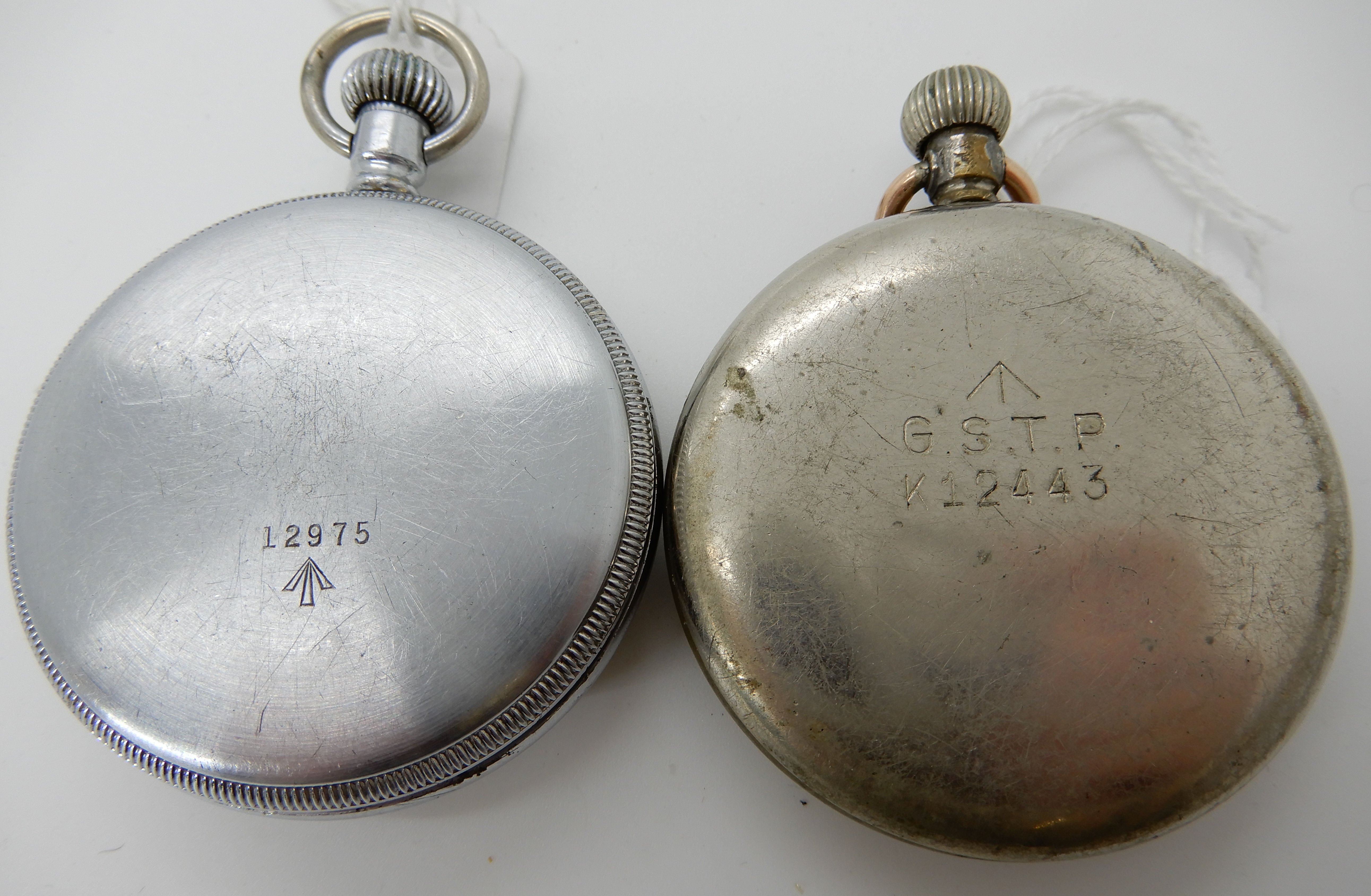 A Waltham military pocket watch with stainless steel case, arrow mark and number 12975 to the - Image 2 of 3