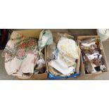 Two boxes of assorted linen and a large collection of vintage lady's hosiery Condition Report: