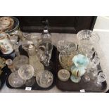 Novelty duck claret jug, three cut glass decanters, pair of 19th Century glasses, milk and sugar etc