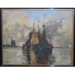 J P CLAYS Barges, Holland, signed, oil on board, 40 x 50cm Condition Report: Available upon request