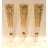 Three Theresienthal limited edition gilt decorated millennium champagne flutes with boxes