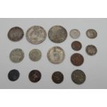 A quantity of antique coins - a Dutch silver 14 gulden, 1792, a Dutch silver 3 gulden, 1794, a Dutch