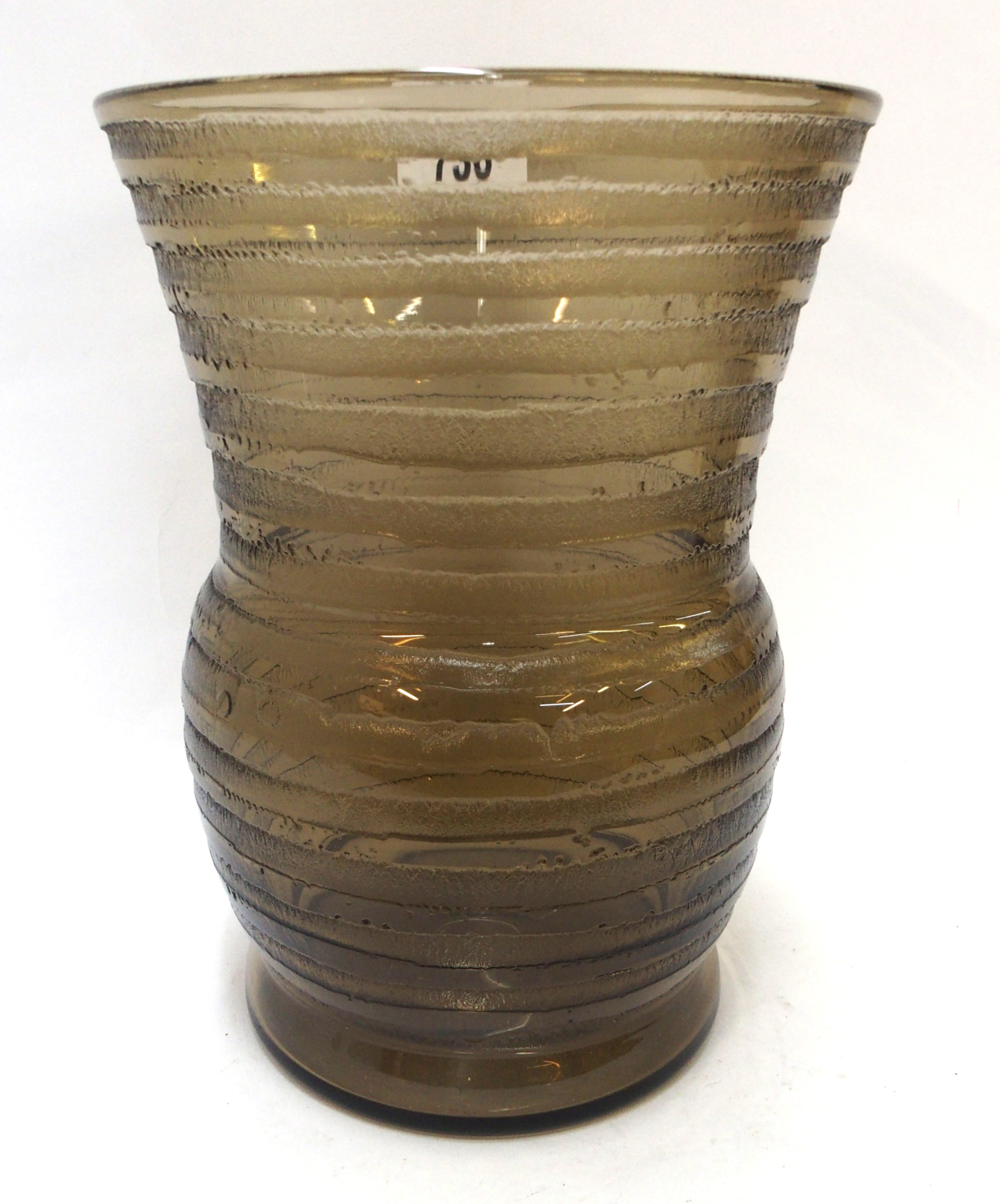 A Daum Nancy smoked brown glass vase with textured horizontal lines, 23cm high Condition Report: