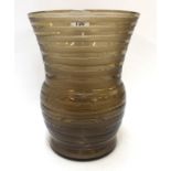 A Daum Nancy smoked brown glass vase with textured horizontal lines, 23cm high Condition Report: