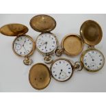 A gold plated Elgin pocket watch, a Smiths pocket watch, two other gold plated pocket watches and an