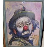 BRITISH SCHOOL Portrait of a clown, signed, gouache, dated, (19)92, 70 x 48cm Condition Report: