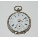 A stamped 800 fob watch, a pocket folding map of London and small clock (3) Condition Report: