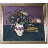 DES GORMAN Floral and Fruit Arrangement, signed, oil on canvas, 49 x 54cm Condition Report: