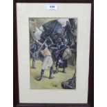 BRITISH SCHOOL Knight Templers in conflict, gouache, 28 x 18cm Condition Report: Available upon