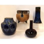 A Doulton Slaters Patent vase, a Bessy Newbury cylindrical vase, another Doulton vase (restored) and