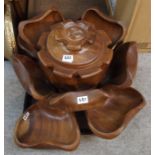 A Carved wooden lotus flowerpot and dishes Condition Report: Available upon request