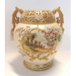 A Locke & Co Worcester porcelain pot pourri vase (lacking lid) painted with a scene of sheep in a