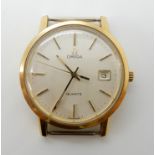 A gold plated gents Omega quartz watch head, diameter 3.4cm, weight 33.2gms Condition Report: