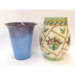 A Monart glass vase in speckled blue with aventurine and a Crown Ducal Charlotte Rhead vase