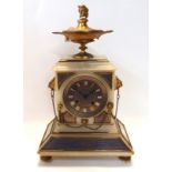 A French alabaster and champleve enamel eight day mantle clock japy freres movement Condition