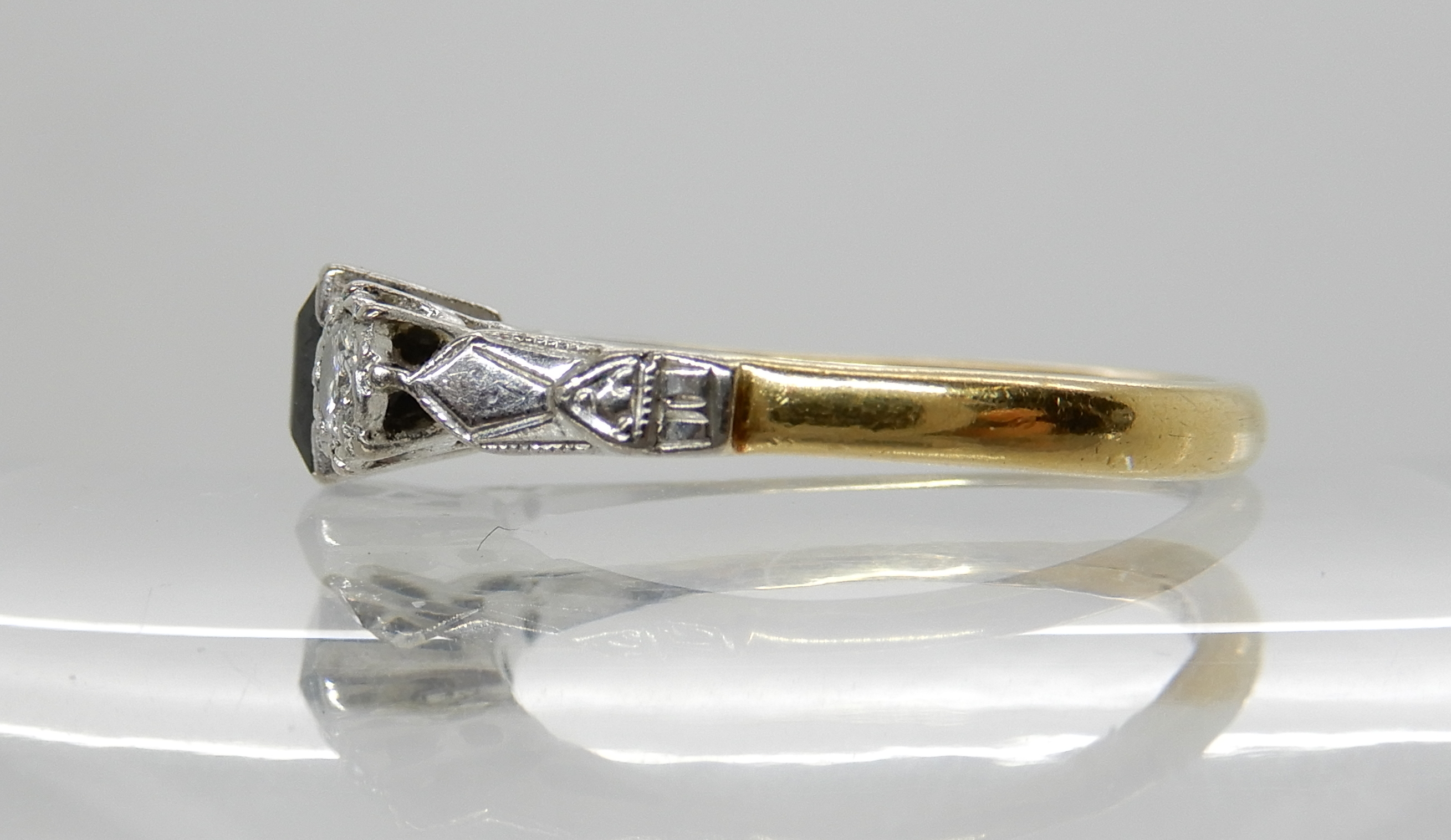 An 18ct gold and platinum square cut sapphire and diamond ring, diamond content estimated approx 0. - Image 3 of 3