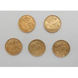 Five gold half sovereigns, 1899, 1902, 1906, 1911 & 1913 (5) Condition Report: Available upon