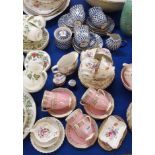 A Spode Hyde pattern coffee cups and saucers, Royal Crown Derby Derby Poses teawares, patchbox,