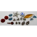 A collection of Scandinavian silver and enamel jewellery to include David Andersen, Ivar Holth,