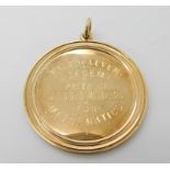 A 15ct gold Vale of Leven Mathematics prize medallion 1905, diameter 4.3cms, weight 13.6gms