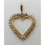A 9ct gold mixed colour diamond set heart pendant set with estimated approx 0.60cts of brilliant cut
