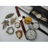 A watch movement by James Whitelaw of Edinburgh, a 9ct gold ladies vintage Zenith watch a brooch