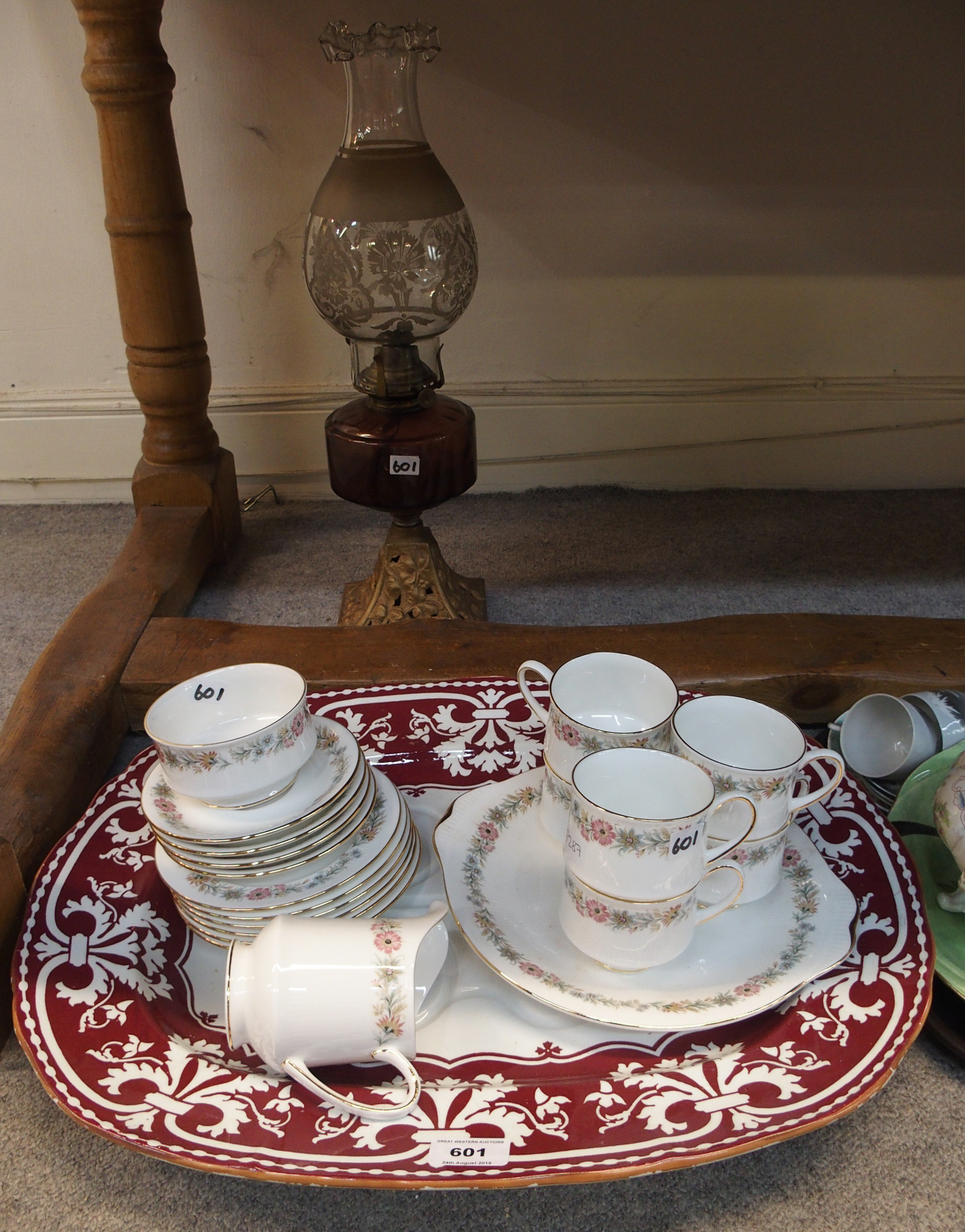 Royal Albert 'Belinda' pattern teawares, a New Stone pottery tree and well platter, 53 x 43cm and