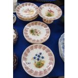 Derby hand painted dessert service decorated with flowers (some damage) Condition Report: