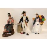 Three Royal Doulton figures including Drummer Boy, The Captain and Biddy Penny Farthing Condition