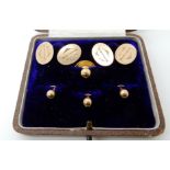 A pair of 9ct rose gold cufflinks, together with four 9ct gold shirt studs weight together 8.7gms