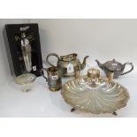 A tray lot of EP, 007 cocktail shaker, teapots, tankard etc Condition Report: Available upon