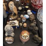 A Royal Crown Derby Barn Owl paperweight, other owl figures including Royal Copenhagen, Country