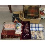 A collection of tartan rugs, tapestry etc Condition Report: Available upon request