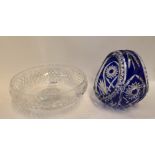 A blue flashed and cut glass basket and a crystal bowl Condition Report: Available upon request