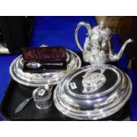 A tray lot of EP - teapot, entree dish, mustard pot etc Condition Report: Available upon request