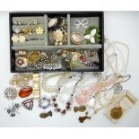 A collection of vintage costume jewellery to include an early Malcolm Gray, silver and moss agate