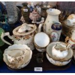 Assorted crested china, a Paragon commemorative mug, Edwardian part teaset, Belleek vase and other