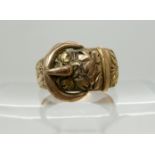 A 9ct gold decorative buckle ring size P, weight 6gms Condition Report: Available upon request