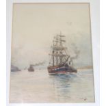 DAVID MARTIN Clippers and steamers on a river, signed, watercolour, 34 x 25cm (2) Condition