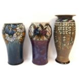 Two Royal Doulton stoneware vases including one by Bessy Newbury and another Doulton vase (restored)