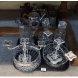 A cut crystal jug, bowl, decanters, and assorted metalware etc Condition Report: Available upon