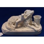 A Parian group of two dogs titled 'Imposing on Good Nature' Condition Report: chips to basket,