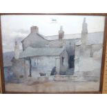 BLAKE Figure before buildings, signed, watercolour, 33 x 42cm and FRANCIS BOTTEMLEY Village,