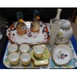 A lady artist painted egg cups and stands, novelty Goebel duck salt and pepper etc Condition Report: