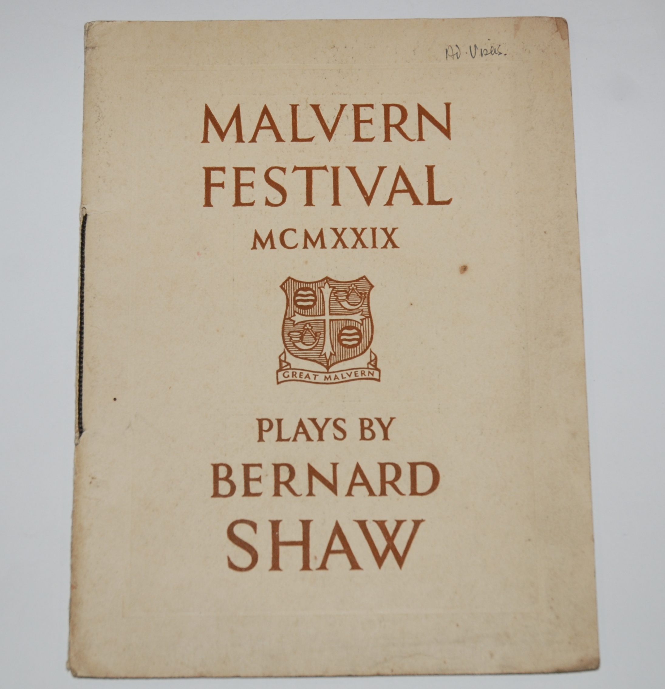 A MALVERN FESTIVAL PLAYS BY BERNARD SHAW PROGRAMME, 1929 autographed by George Bernard Shaw and