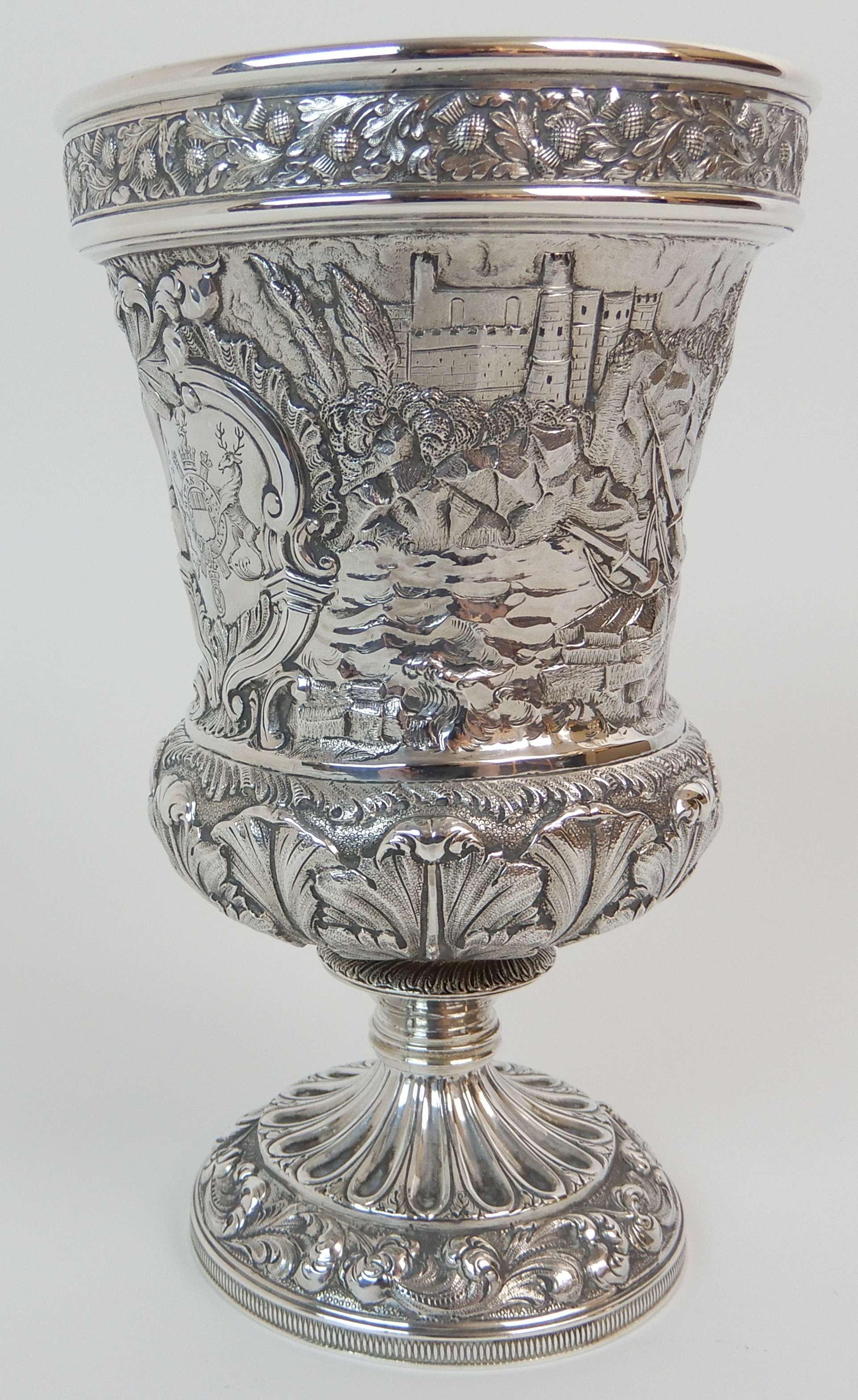 A GEORGE IV SILVER GOBLET probably by Jonathan Millidge, Edinburgh 1823 of campagna shape, the rim - Image 7 of 11