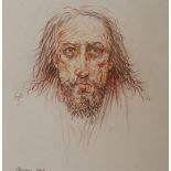•PETER HOWSON OBE (SCOTTISH B. 1958) HEAD STUDY Conte drawing and wash, signed and dated 2009, 22.