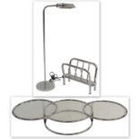 A MILO BAUGHMEN STYLE CROME SWIVEL CIRCULAR COFFEE TABLE 41cm high x 76cm diameter, a chrome